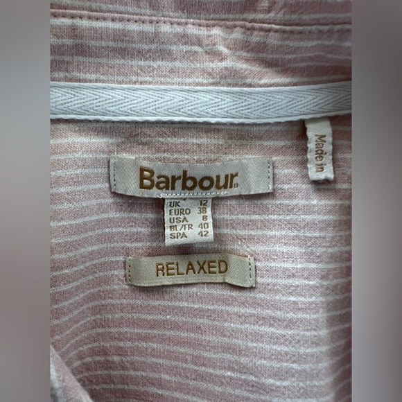 Barbour Beachfront Pink Stripe Button Front Linen & Cotton Shirt size 8 - Picture 11 of 14
